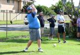 Brent Yarnold hits off in the final round of the Taree golf championships. He won by three shots.