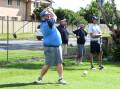 Brent Yarnold hits off in the final round of the Taree golf championships. He won by three shots.