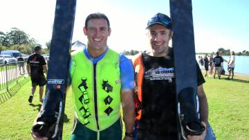 Daniel Cotton and Daniel Graziano skiers with the winning Superman crew. Scott Calvin picture.