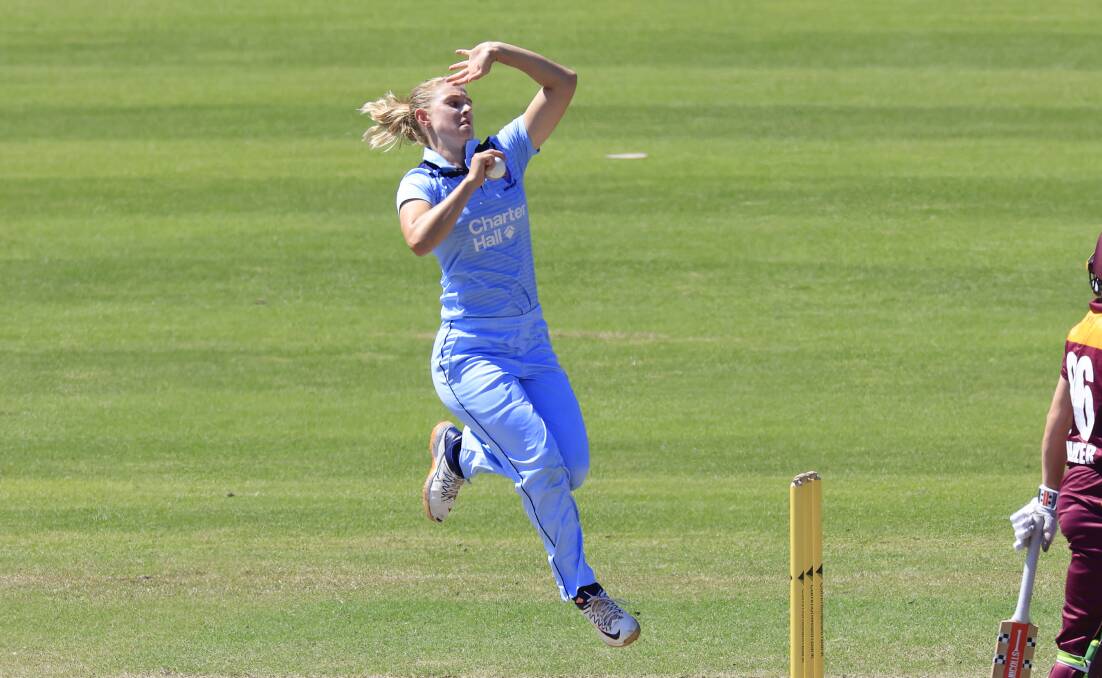 Maitlan Brown bowling for NSW in a WNCL game last season.