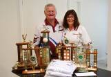 Lois and Errol Ruprecht and their trophy haul for last season at Club West, where both won the bowler of the year award. Picture Scott Calvin.