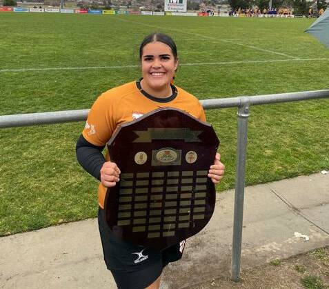 Country under 18 women's prop Khiarna Poini with the shield after the side's 14-13 win against City at Bathurst. She is this week's sport award winner.