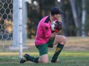 Wingham Warriors first grade goal keeper Aaron Green in possession during the 4-0 win over Taree at Wingham. Picture Kate Monkley