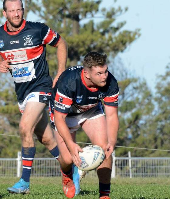 Toby De Stefano gets a pass away from dummy half when playing for the Old Bar Pirates. He returns to the Taree City Bulls next year.