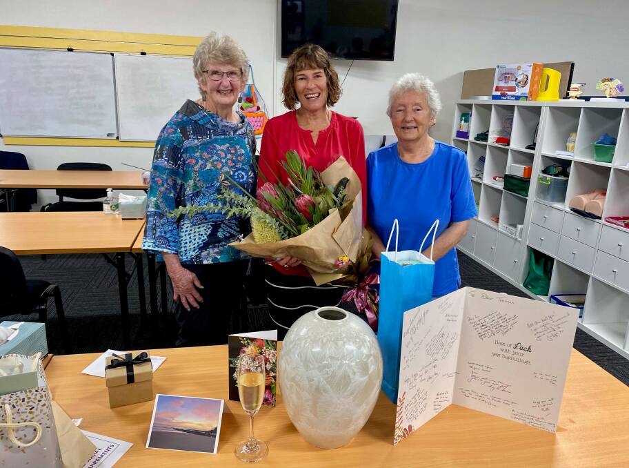 College president Cate Potts, outgoing manager Joneen Troup and former president Mavis Barnes at Joneen's farewell. Photo supplied