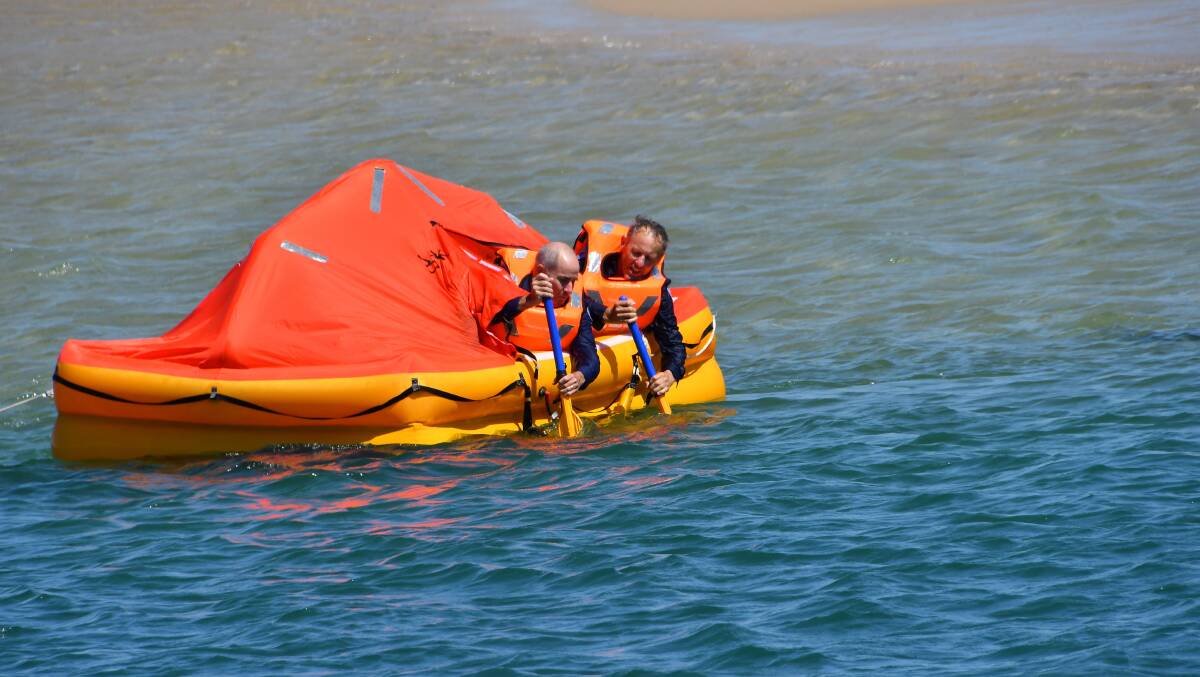 Marine Rescue Harrington Crowdy trainees practising Sea Survival. Picture supplied.