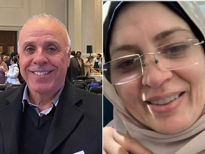Melbourne engineer Khalil Elmobayed and wife Hanaa, who is stuck in Gaza waiting to be repatriated. (HANDOUT/KHALIL ELMOBAYED)